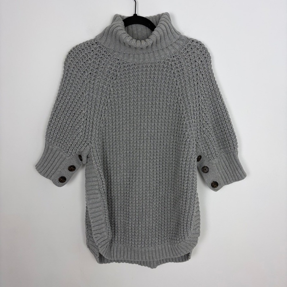 J. Crew Chunky Knit Turtleneck Sweater Grey Pullover Knit Short Sleeve Size XS